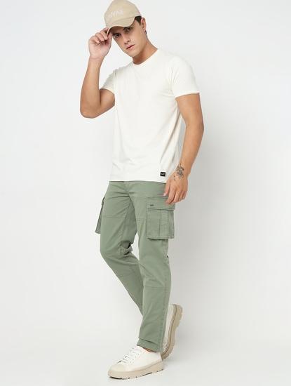 Slim Straight Fit Solid Cotton Lycra Trousers